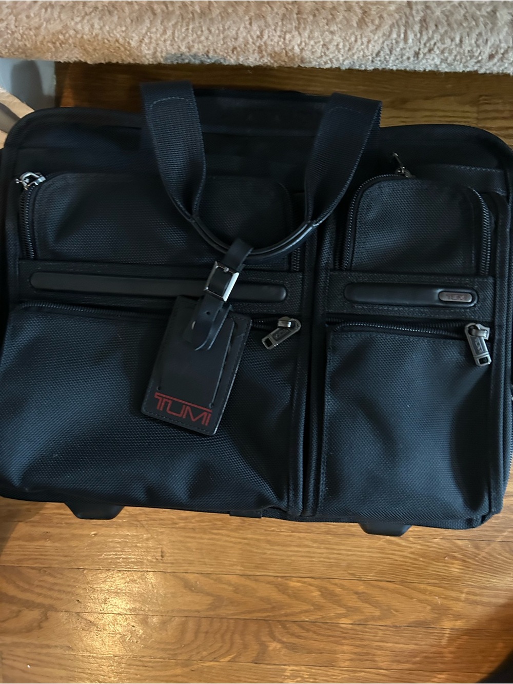 Tumi Black Men's Laptop Briefcase with Front Pockets and Tag
